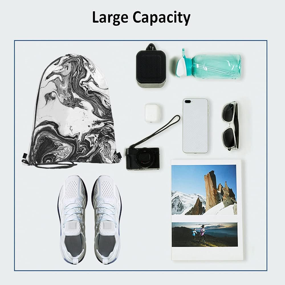Abstract Marble Art Drawstring Bags Backpack Bag Black And White Ink Painting Li