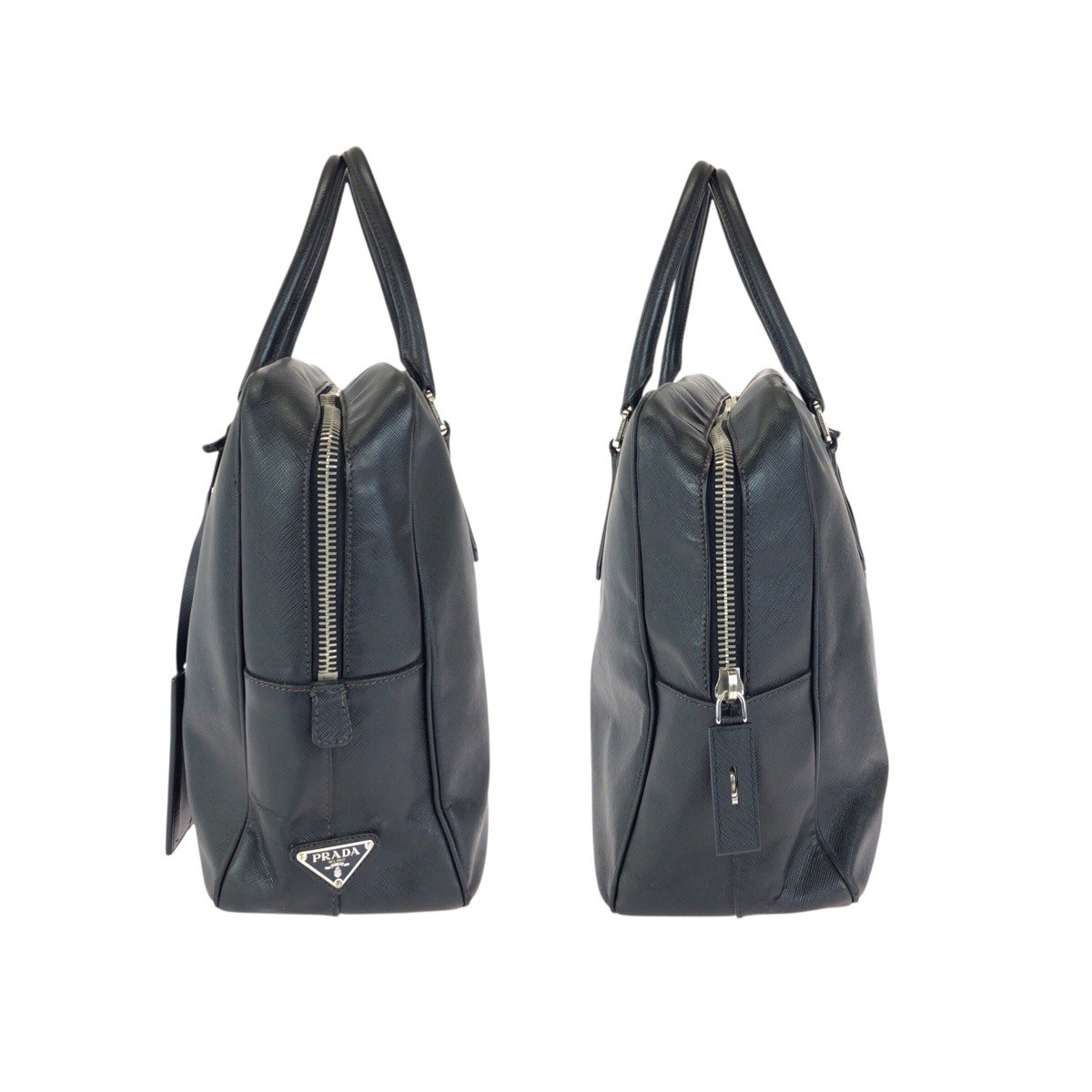 PRADA Safiano Triangle with logo Business bag briefcase Black SilverHardware