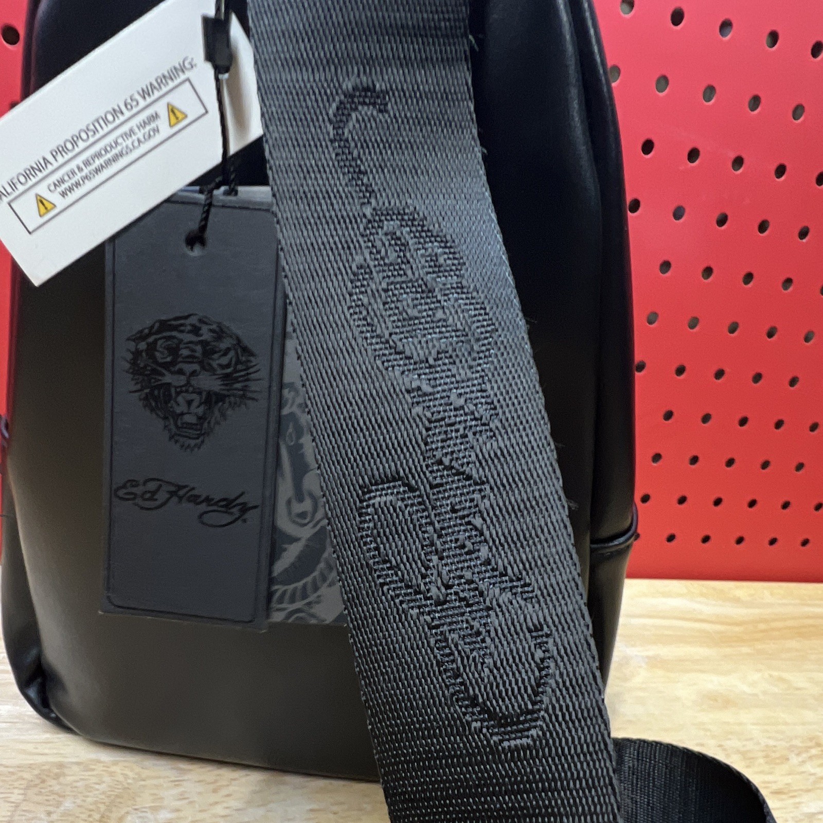 Ed Hardy Black Tiger Embossed Crossbody Bag, Small, Zip, Adjustable Strap