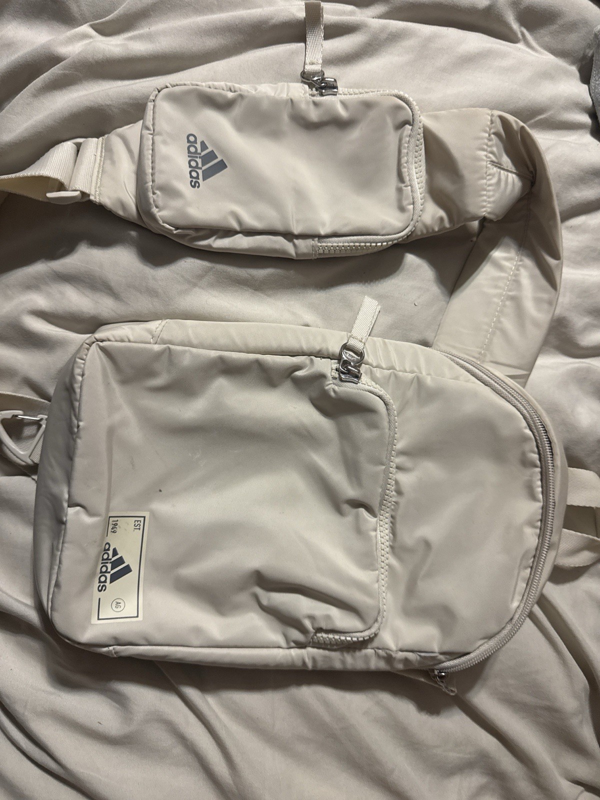 Adidas Sling Backpack & Waist Pack Set Beige Tan Unisex Adjustable Straps