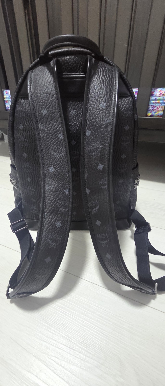 MCM Stark Side Studs Backpack in Black Visetos Medium Excellent Condtion