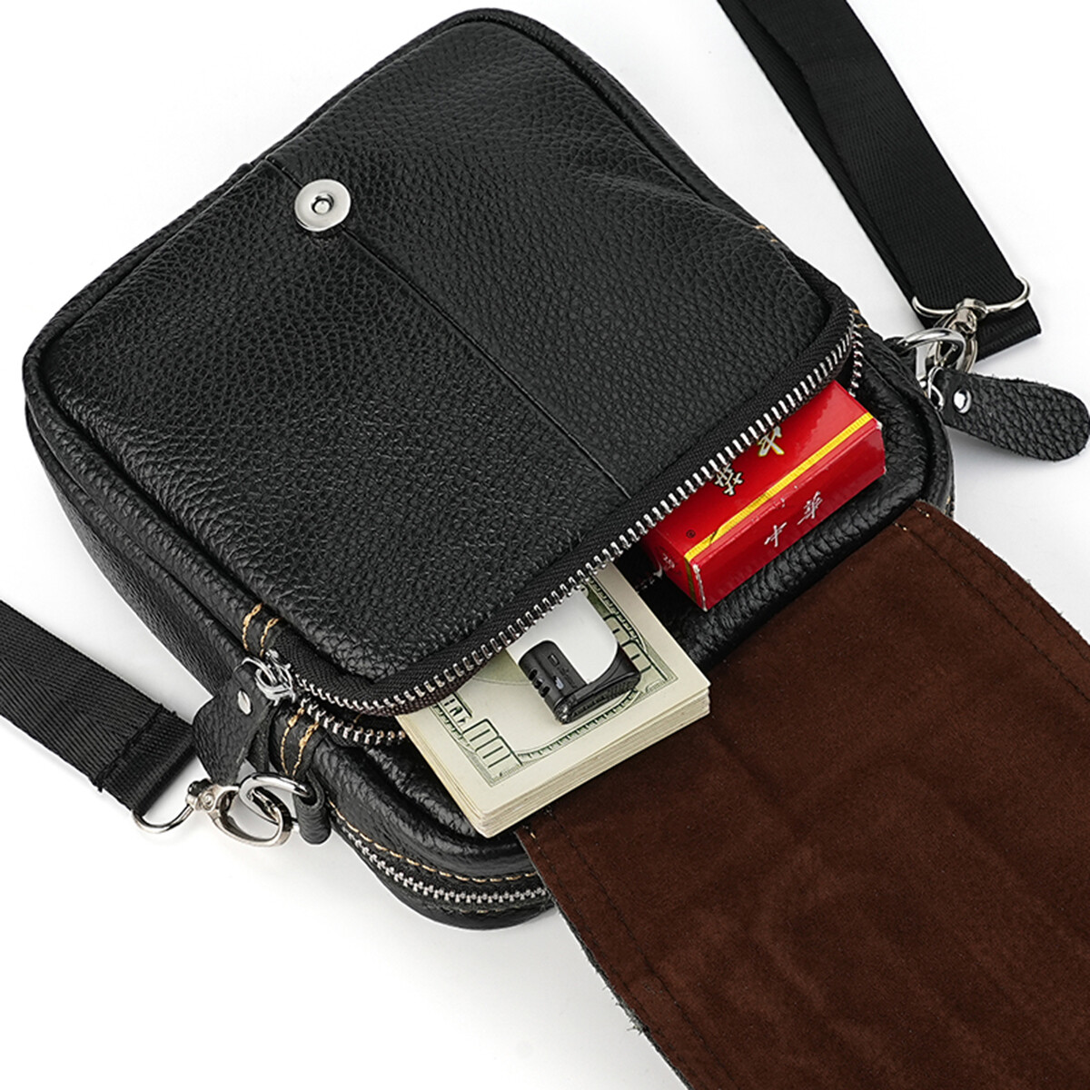 Genuine Leather Men’s Crossbody Bags Purse Business Small Waist Bag Shoulder Bag