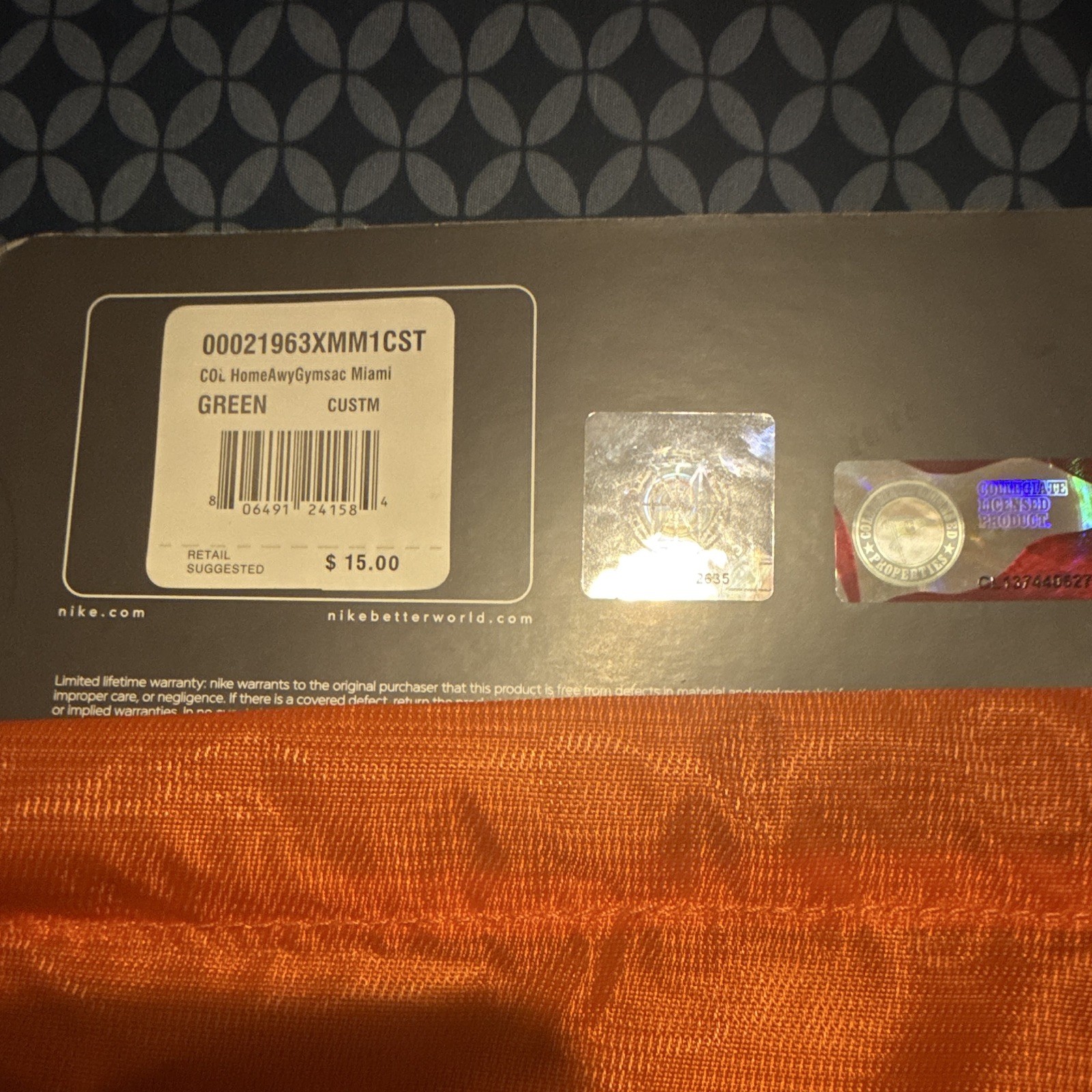 Nike Miami Hurricanes Reversible Drawstring Bag Gym Sack Green/Orange