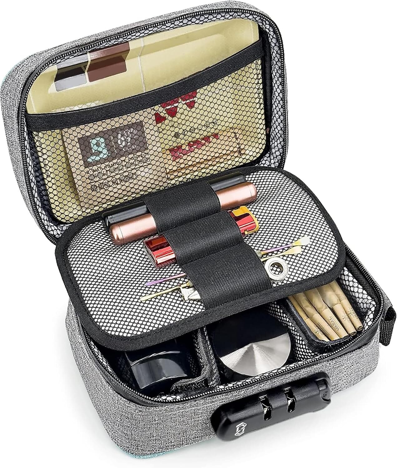Compact Smell-Proof Organizer with 3 Dividers and Combination Lock for Privacy
