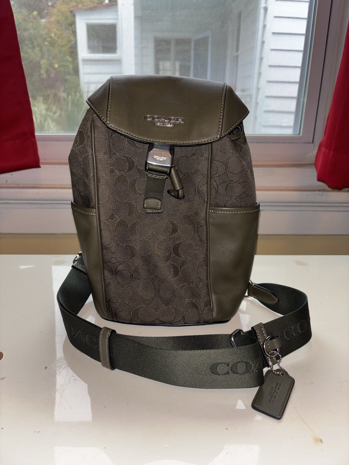 Coach for men color Green Olive Racer Pack In Signature Jacquard