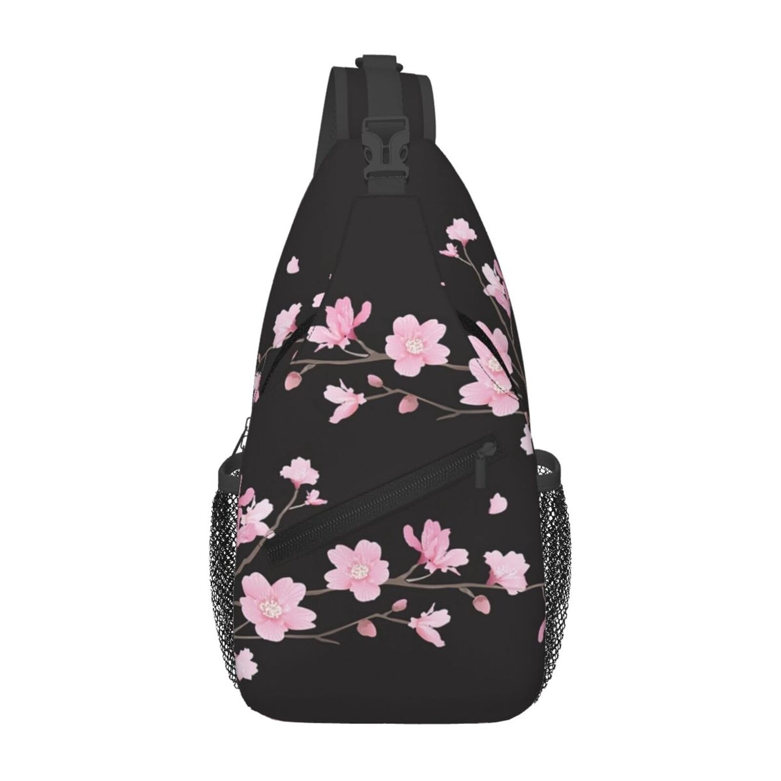 Japanese Pink Cherry Blossom Sling Bag Crossbody Chest Backpack Travel Hiking