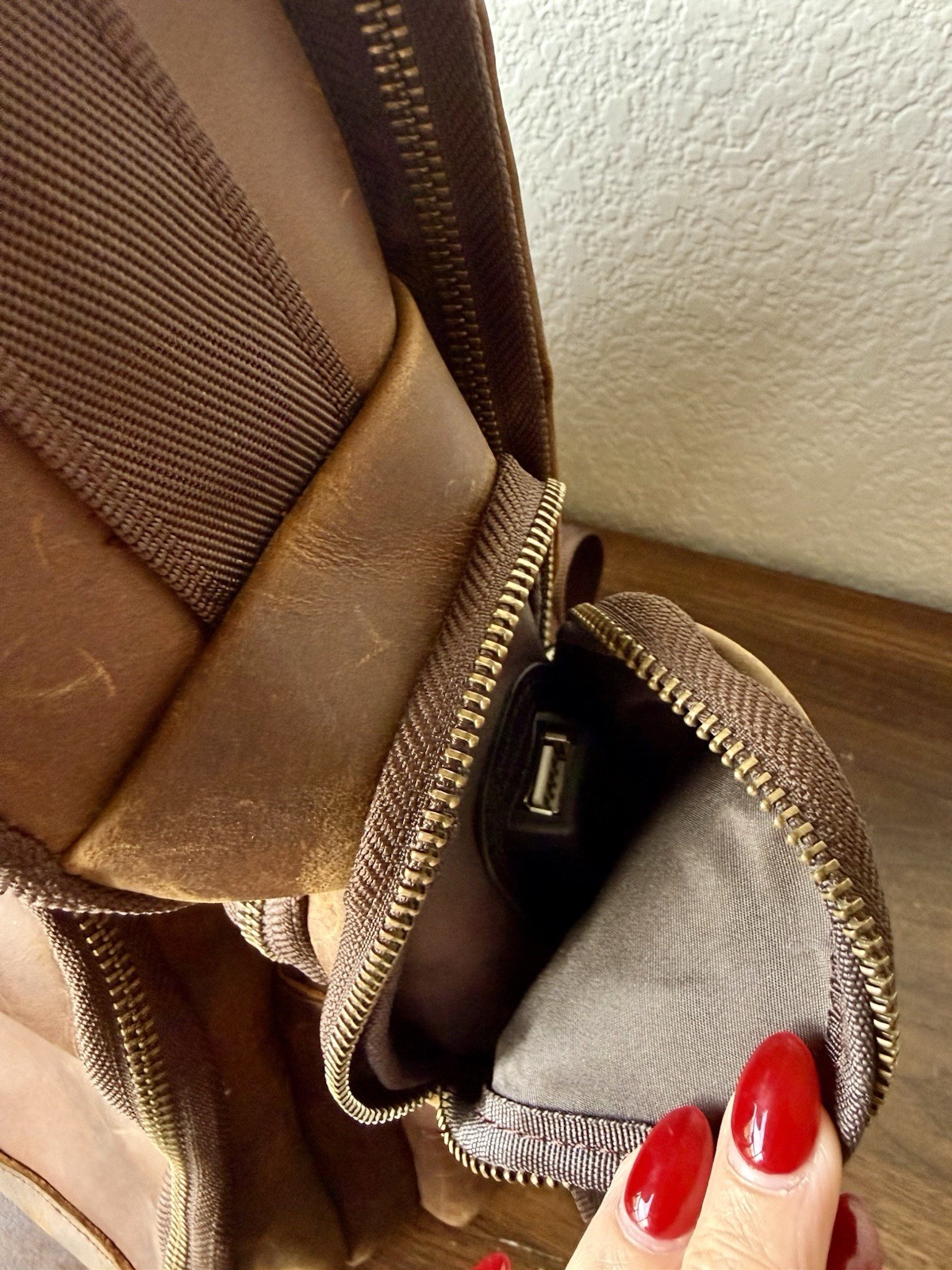 Tiding Leather Two Tone Leather Backpack Brown With Charging Laptop Bag