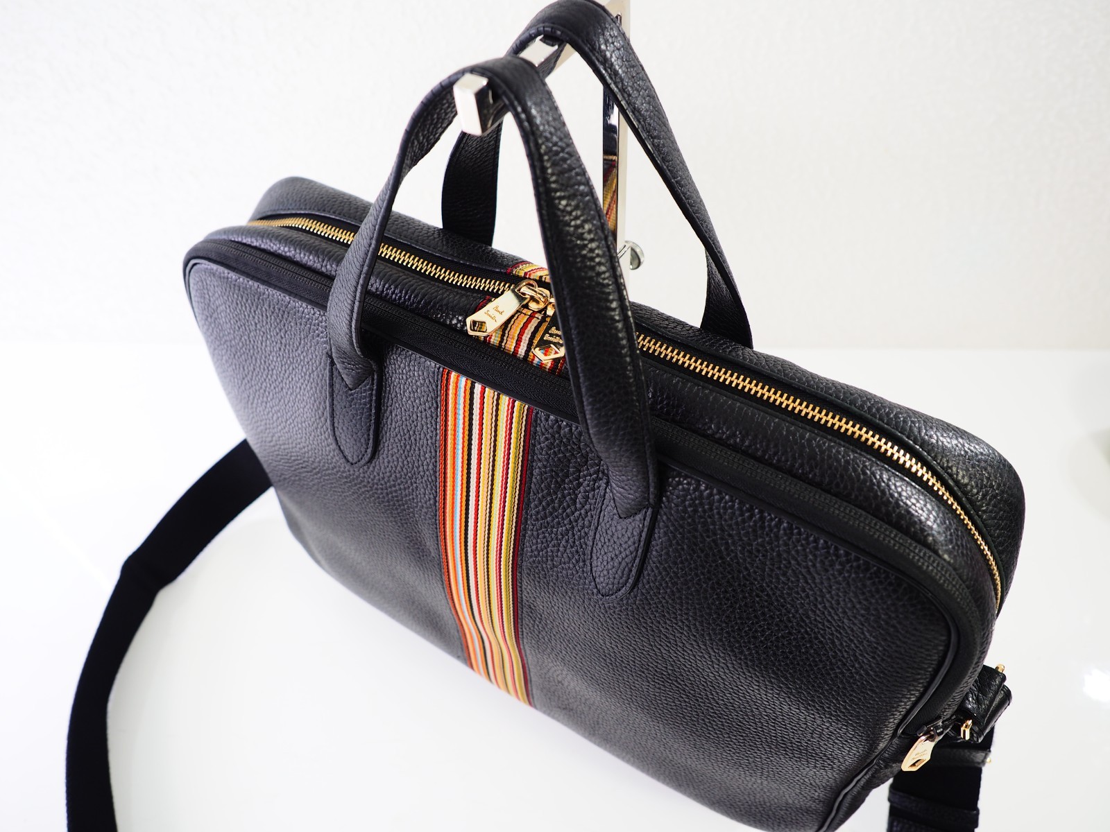 Paul Smith Bag Signature Stripe City Webbing Black Leather Folio Crossbody