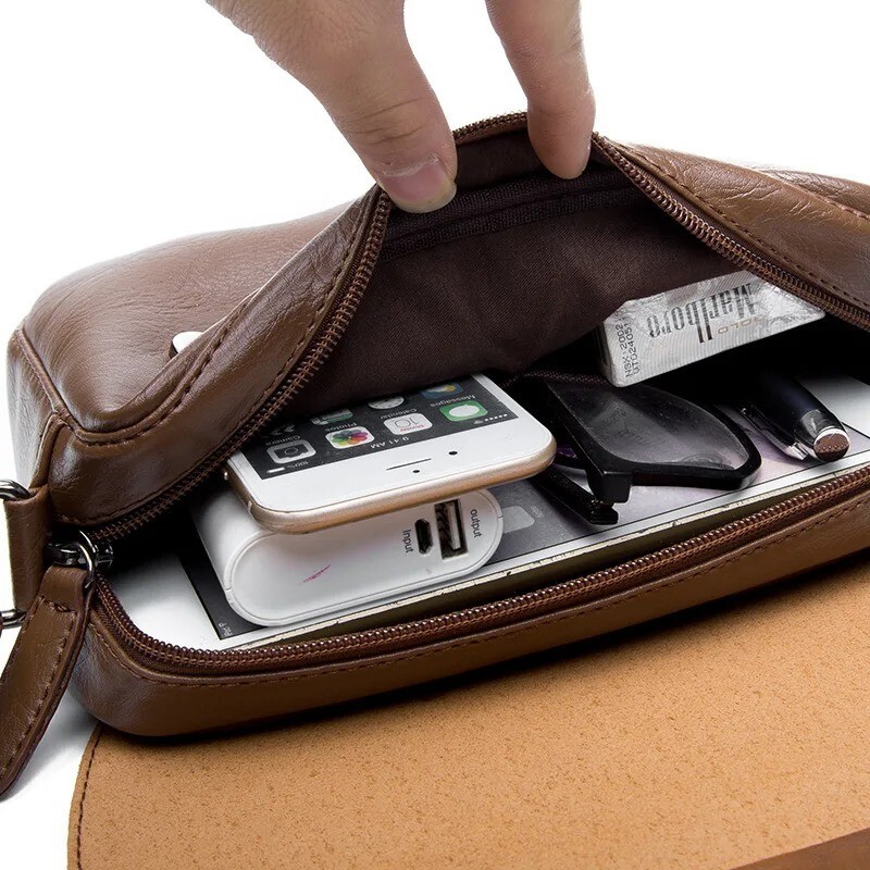 Retro Shoulder Bag Men Crossbody Street Fashion Soft Leather Messenger Handbags