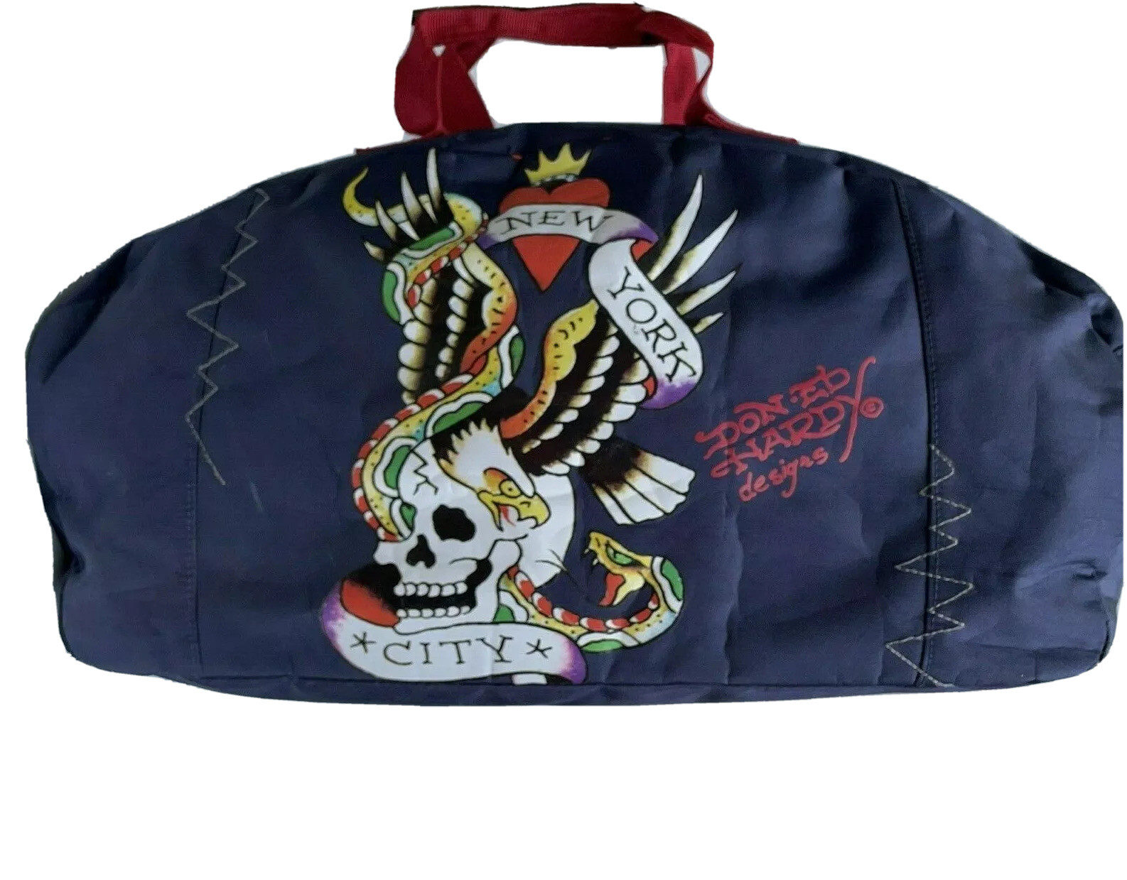 Don Ed Hardy Designs New York City Heart Skull Eagle Duffel Gym Bag Navy Tattoo