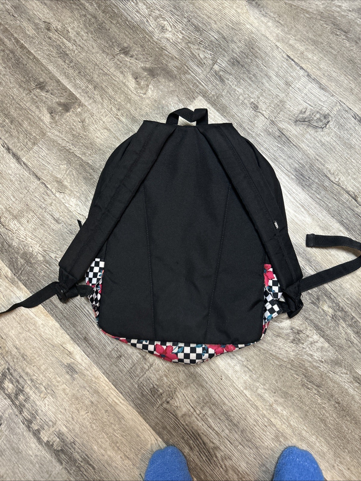 Vans Off The Wall Medium Backpack – Black/White Checkered With Pink Roses