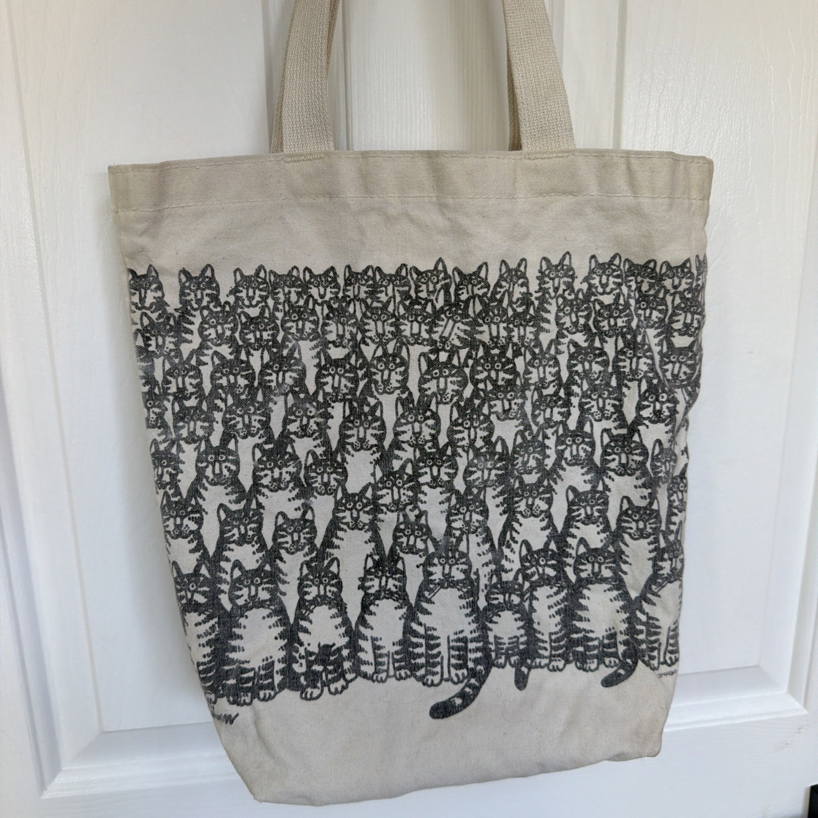 Vintage 1975 B Kliban Cat Beige Cotton Canvas Tote Bag Japan