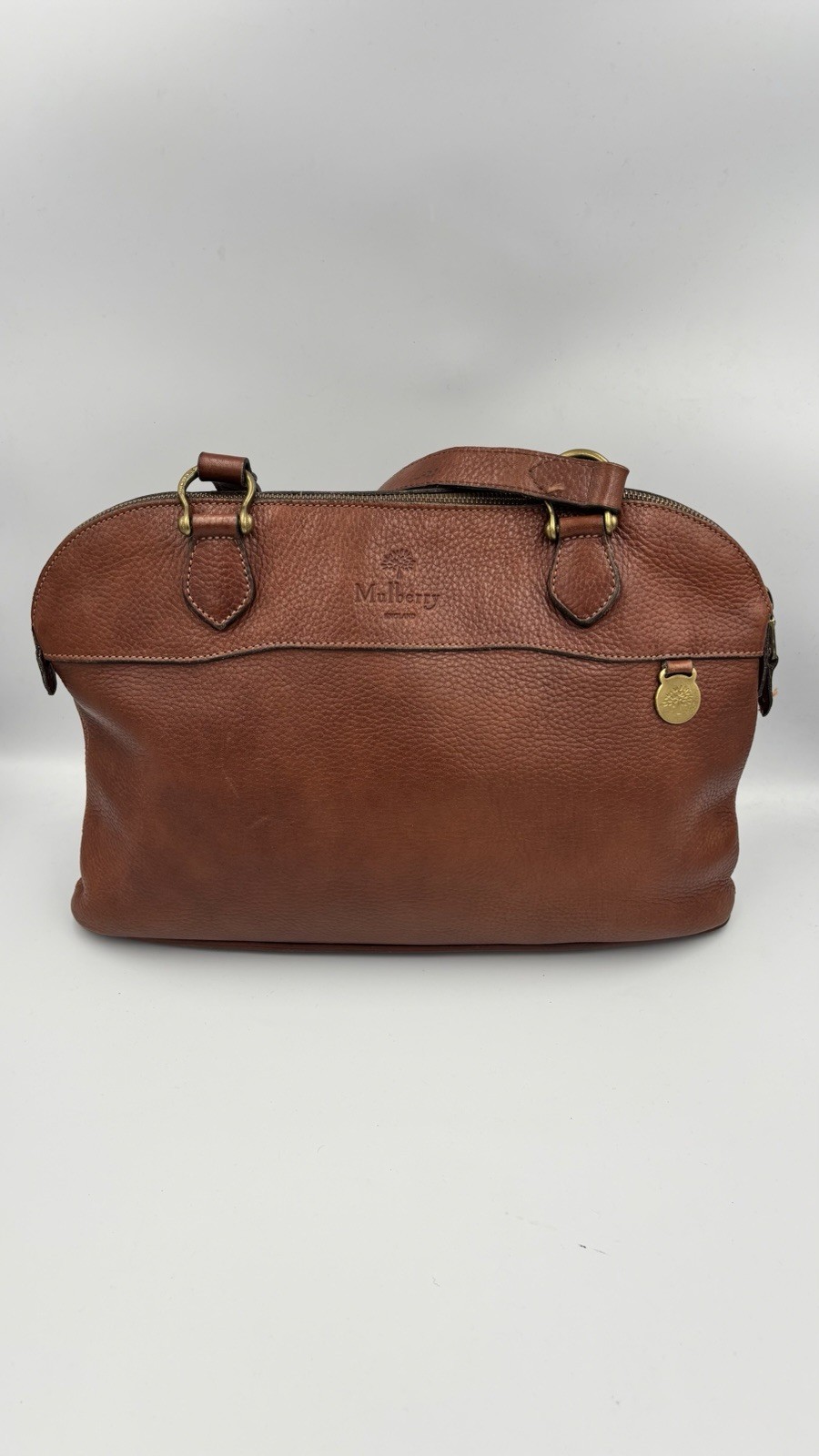 Mulberry England Vintage Brown Pebbled Leather Holdall Travel Weekend Bag