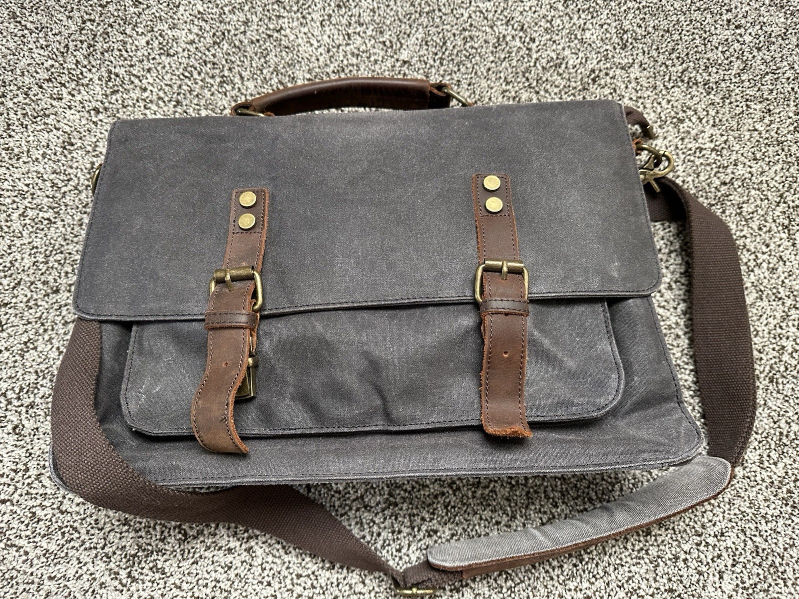 Canvas Shoulder Laptop Bag – Dark Gray Leather