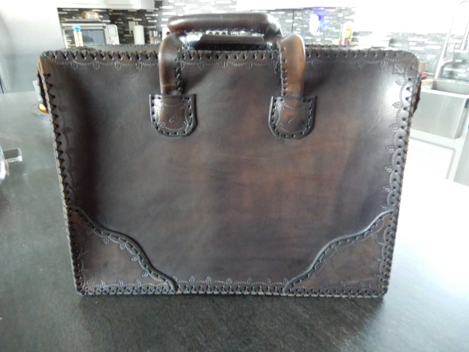 Men’s Vintage Genuine Leather Brownish Black Handcrafted Briefcase Made in Spain