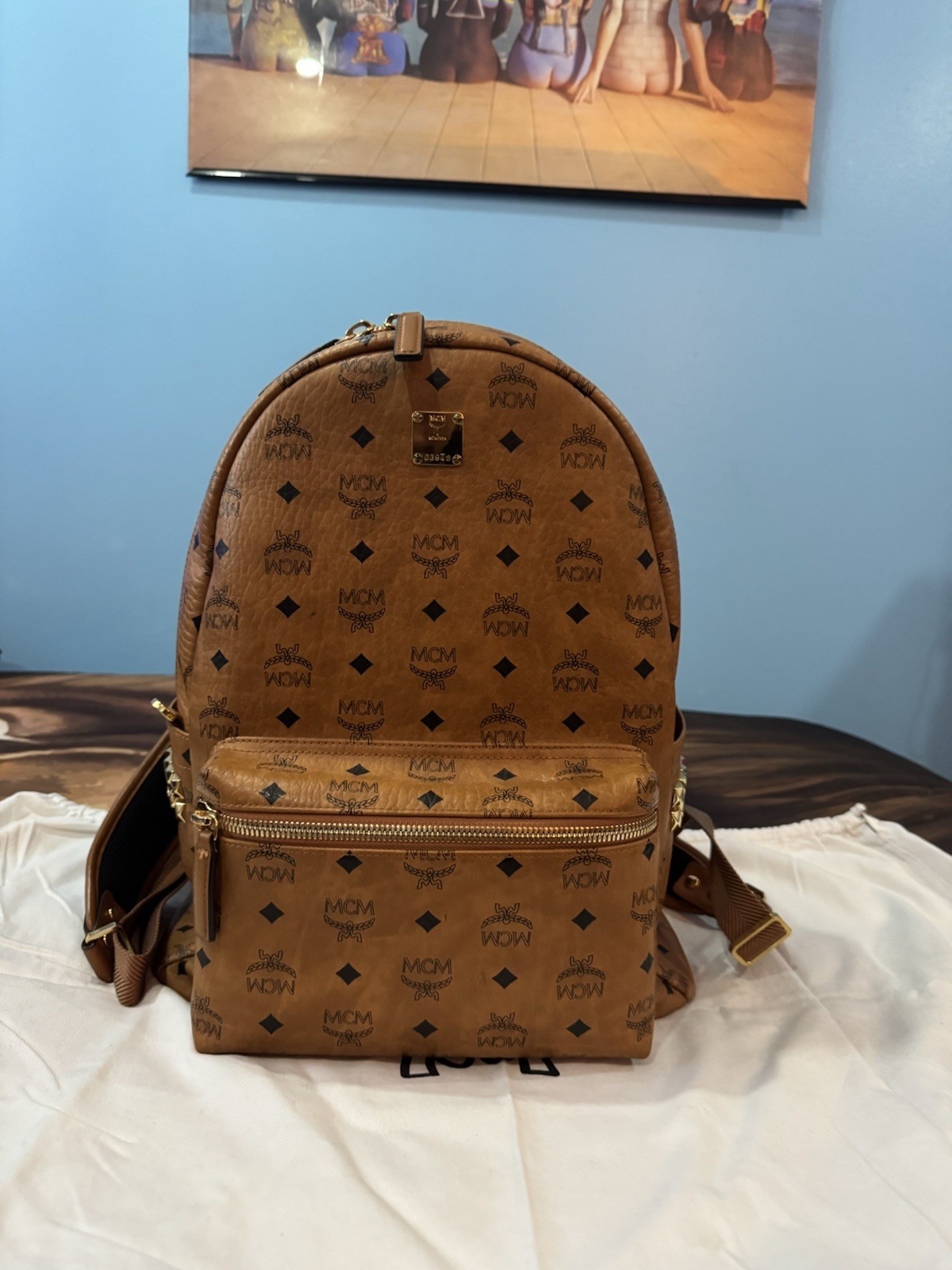 MCM Stark Visetos Backpack Cognac Brown Large Mens