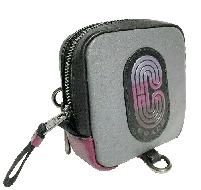 Coach Leather Hybrid Pouch in Colorblock Coach Patch Bag Grey Purple Multi New