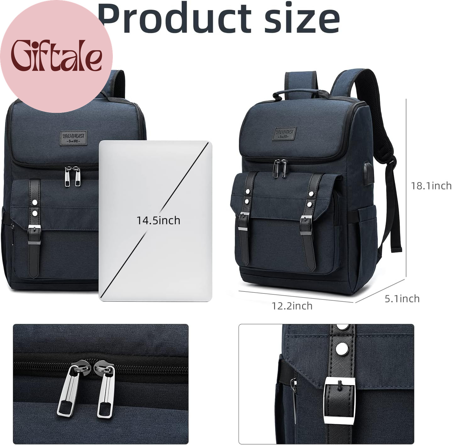 Vintage Backpack Travel Laptop Backpack with Usb Charging Port for Women & Men C