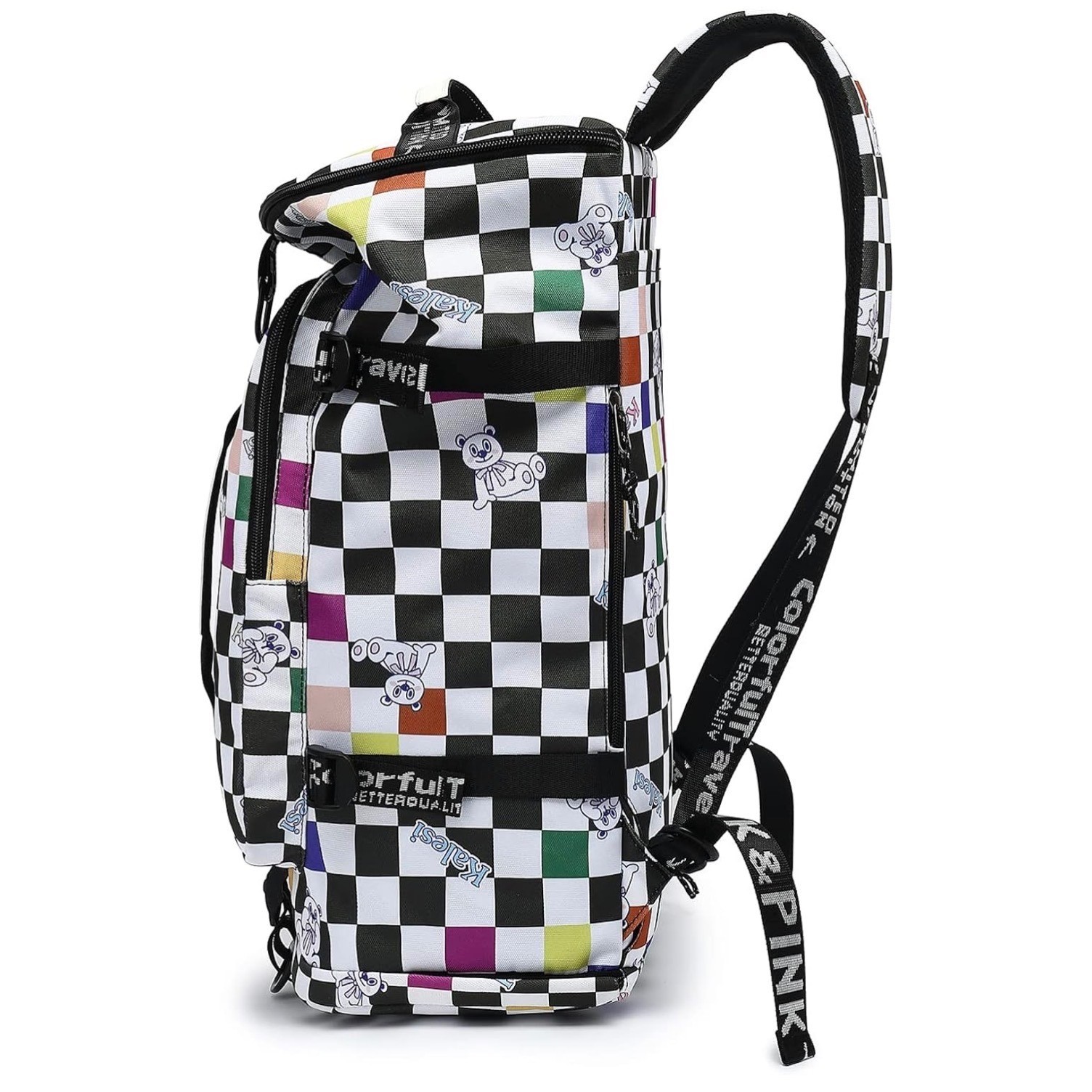 Kalesi Convertible Backpack Duffel Large Multicolor Checkered Teddy Bear 20in