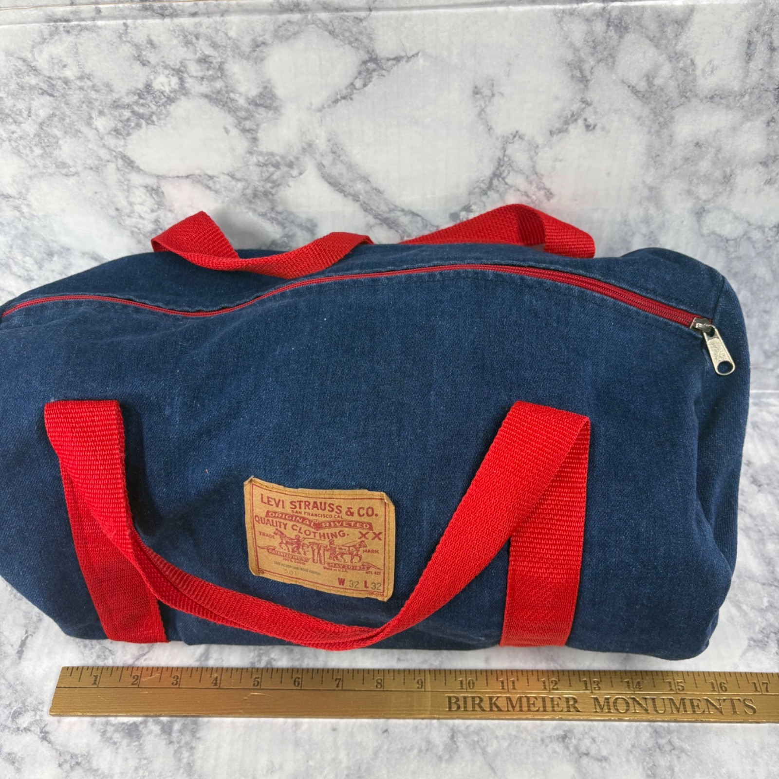 Rare Vtg 70s Levi Strauss 501 Jean Denim Duffel Carry Gym Travel Bag Red Patch