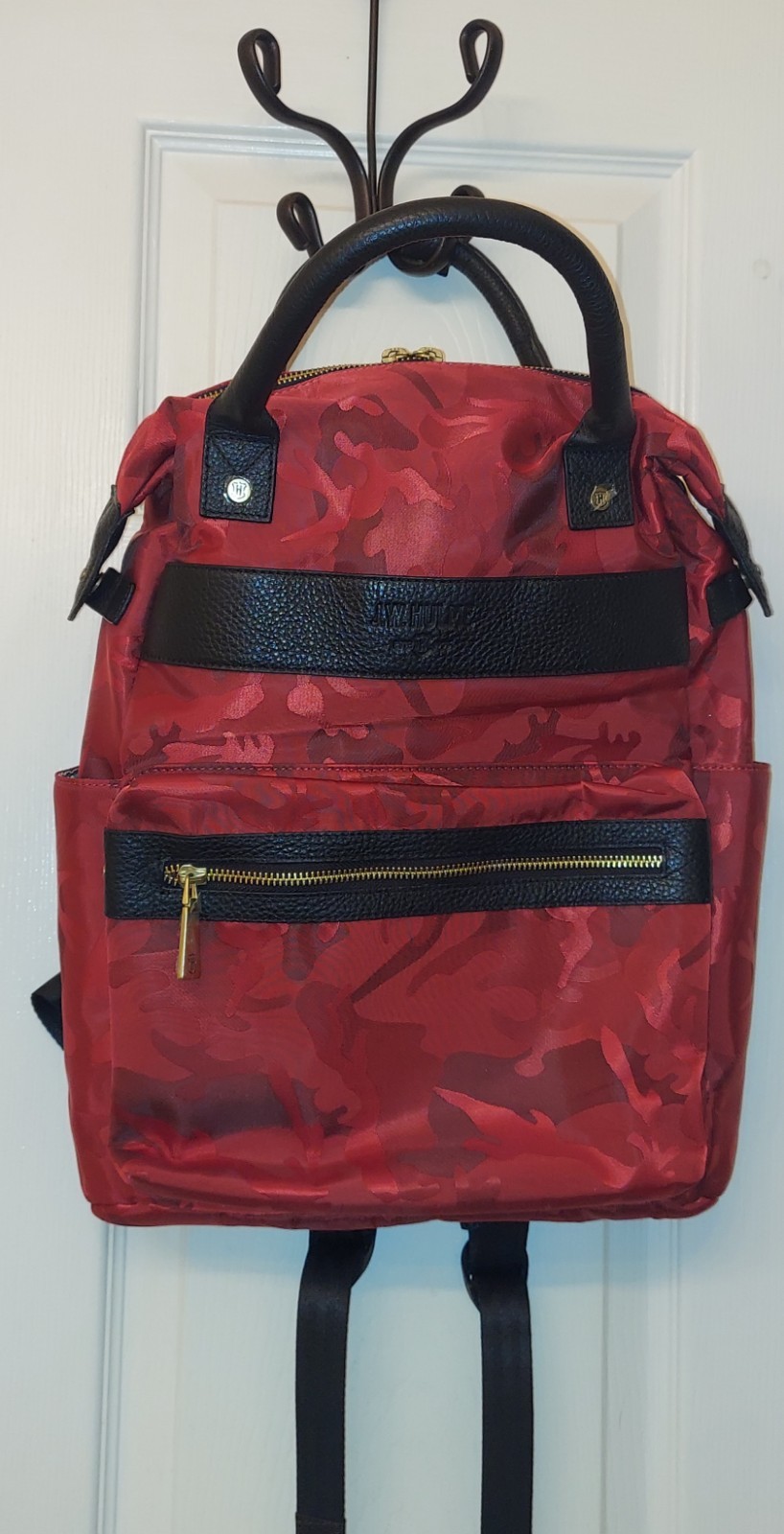 JW Hulme CHELSEA Red Camo Nylon and Leather Backpack EUC