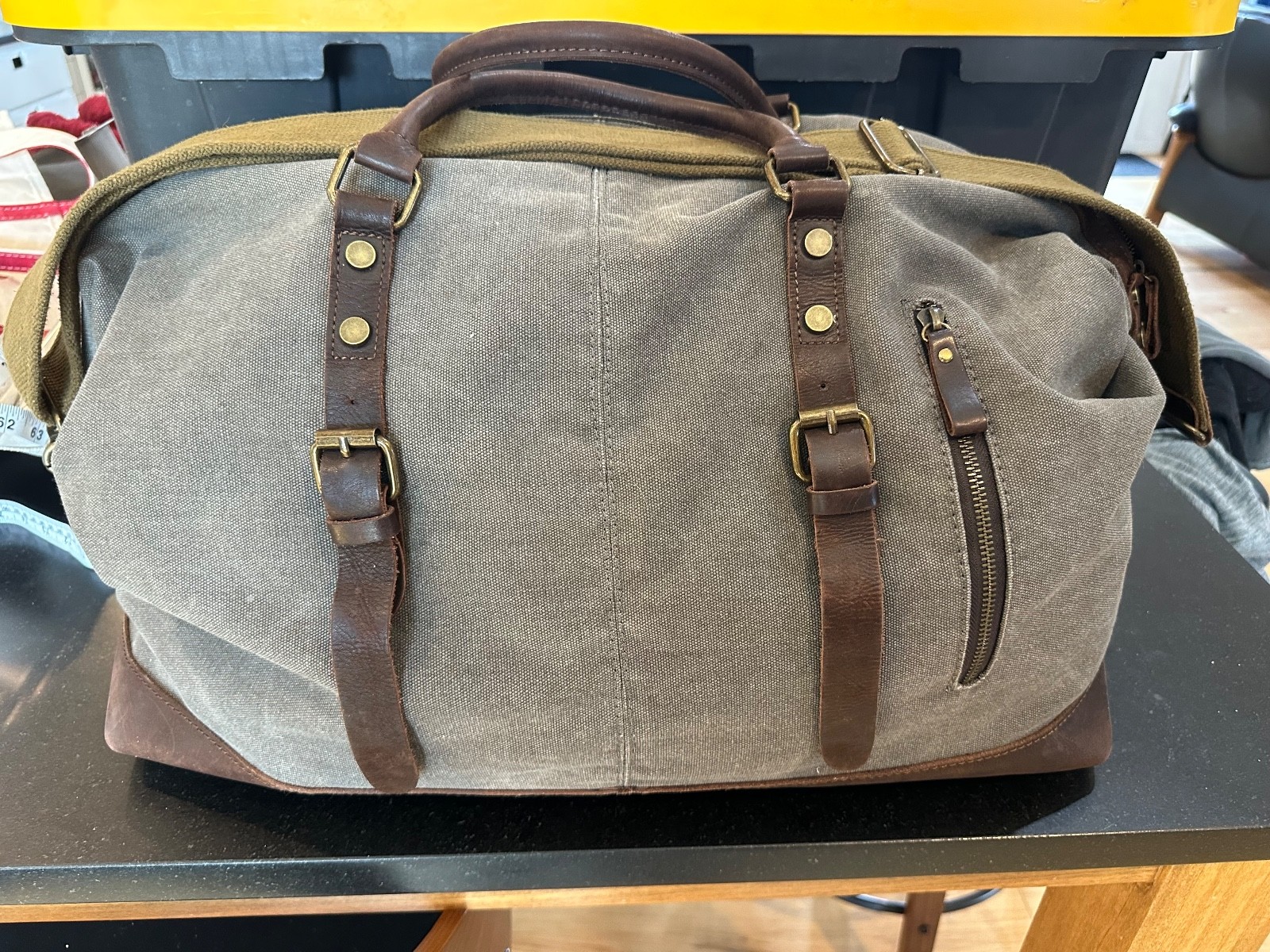 Lifewit Canvas Leather Trim Satchel Duffle Bag Double Handles and Shoulder Strap