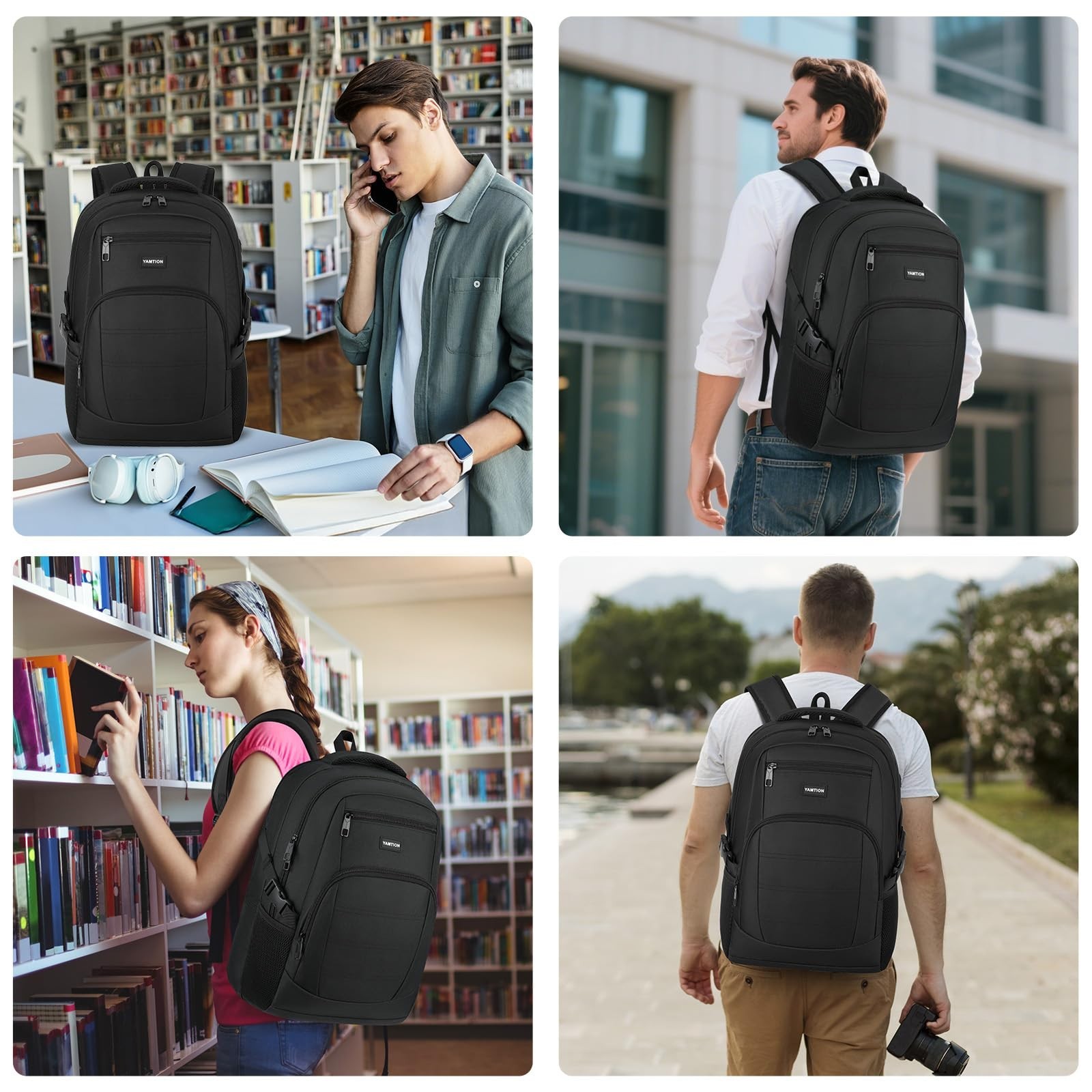Lightweight Black Laptop Backpack for Men & Women, School Bookbag Fits 15.6″ Not