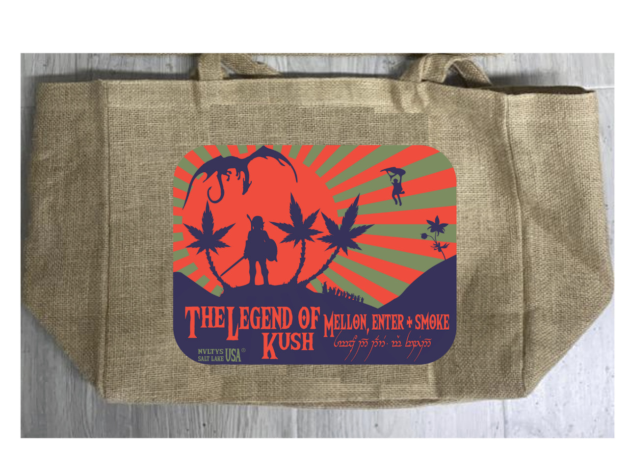 LEGEND OF KUSH MARIJUANA BURLAP TOTE BAG 963 SACK art dragons gamer fan new