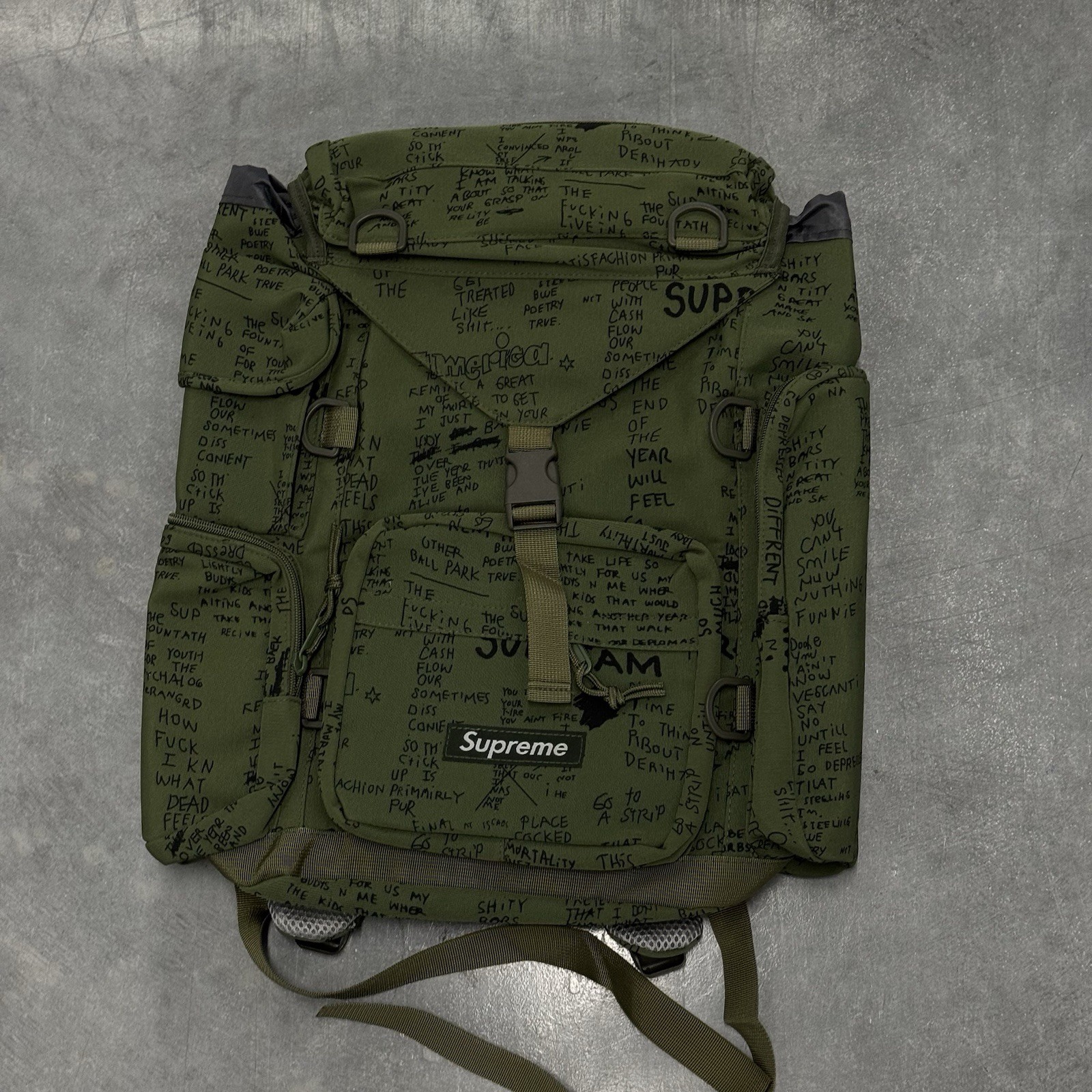 Supreme SS23 Military Field Olive Green Backpack Multi-pocket Clip Outdoor Bag