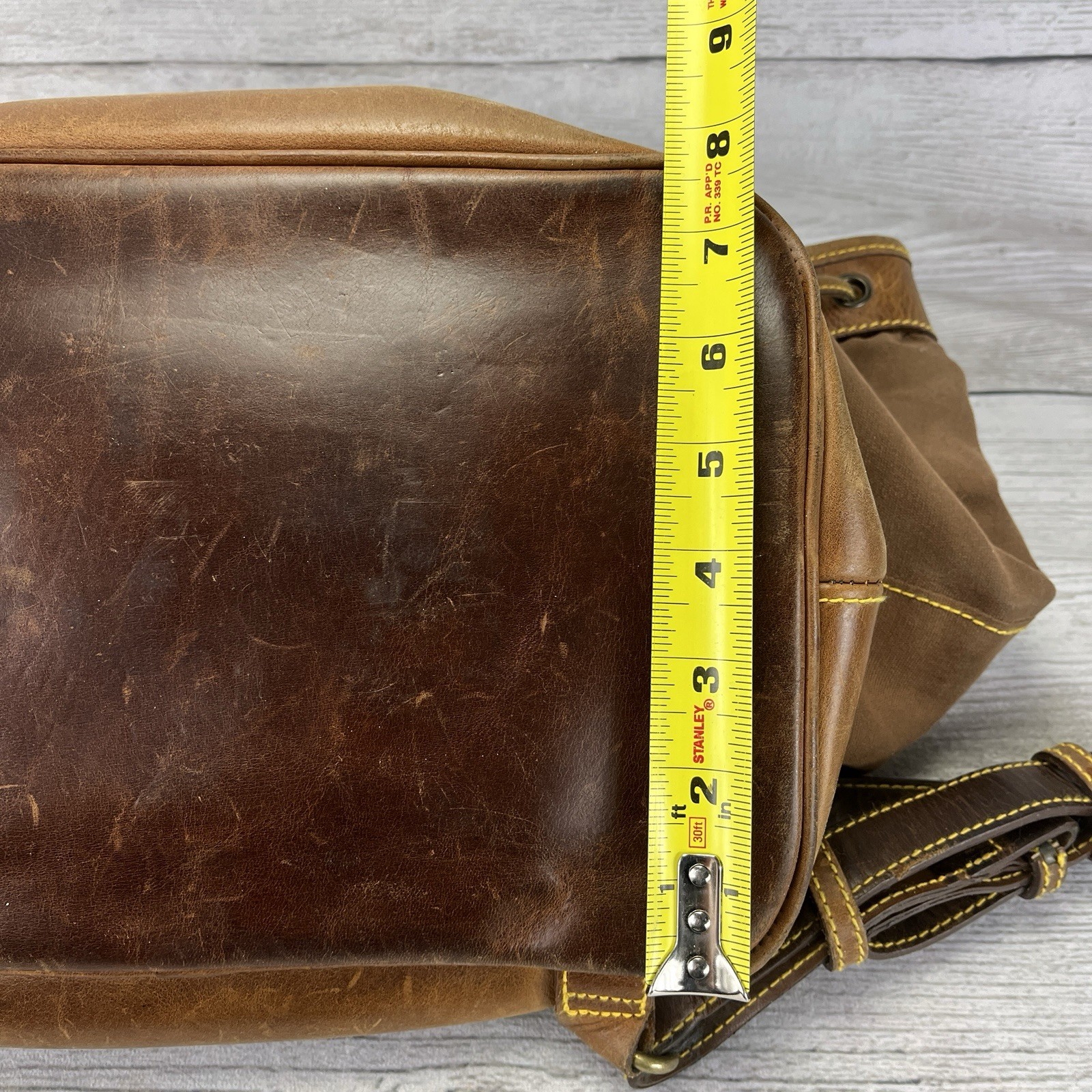 Vintage Timberland Brown Leather & Canvas Medium Backpack 12″x11.5″x8″