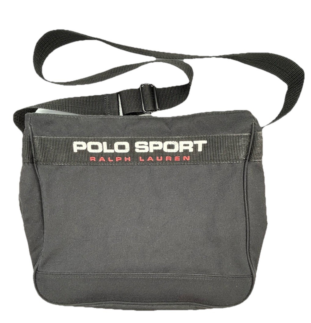 VTG Polo Sport Ralph Lauren Messenger Bag Black Shoulder Crossbody 90’s