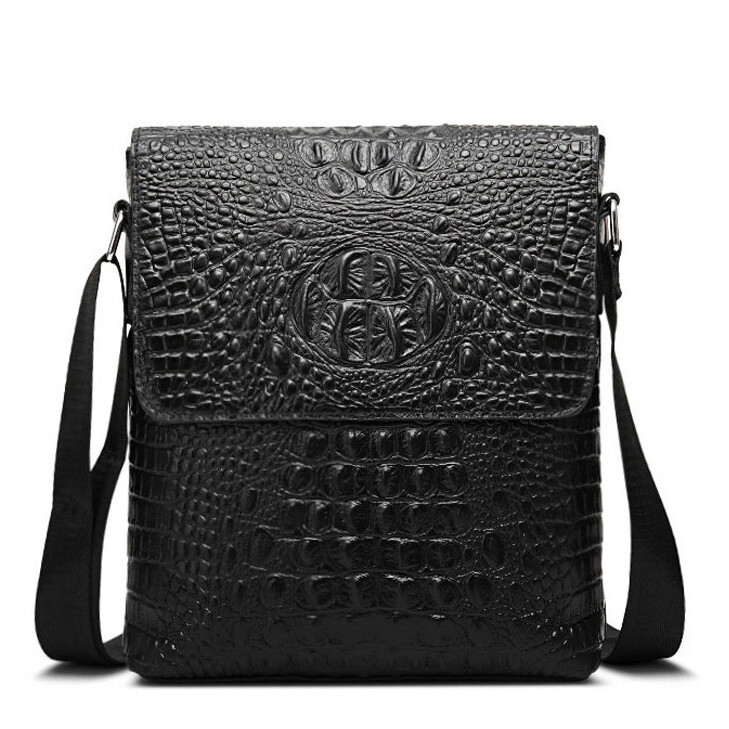 Genuine Leather 8″ Men’s Sling Shoulder Bag Crocodile Pattern