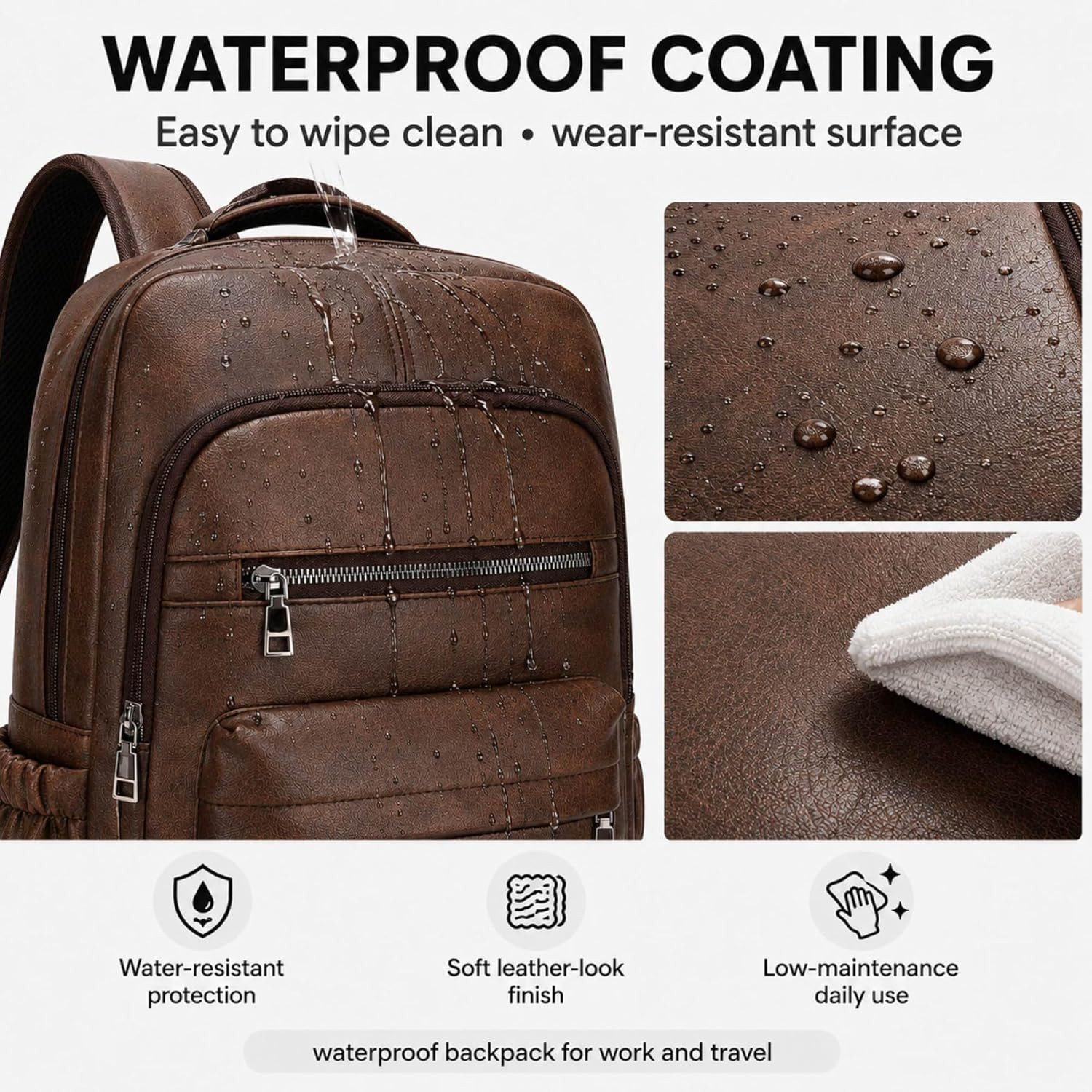 Mens Leather 16.1 Inch Laptop Bag Travel Casual Computer Backpack College Busine