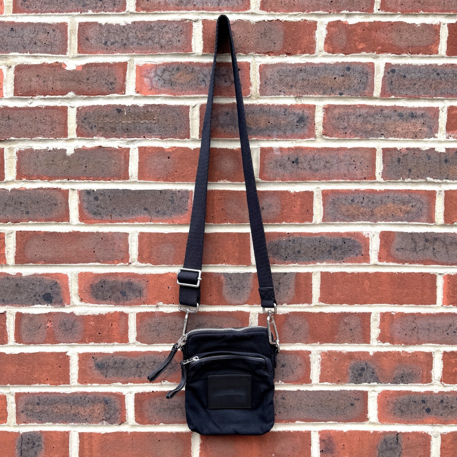 AllSaints FALCON Pouch Canvas Bag Black Mens Ladies Unisex Small Cotton