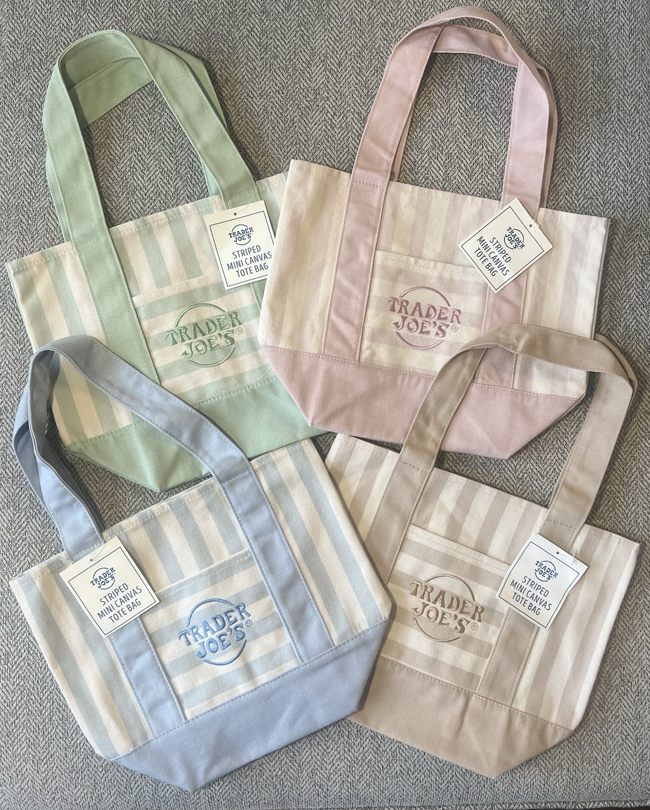 Trader Joe’s Mini Pastel Striped CanvasTote Bag 2026 Limited Edition Set Of 4