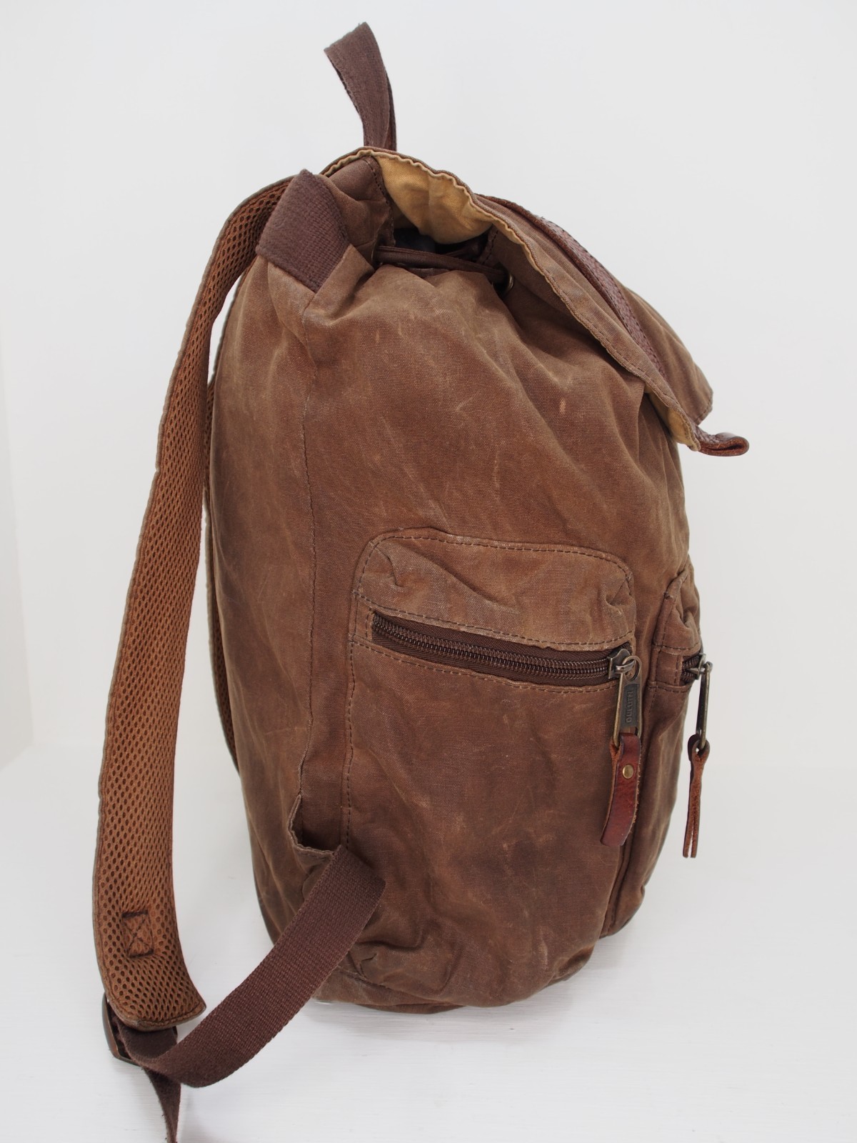 Duluth Trading Co Backpack Satchel Brown Oil Cloth Hiking Duffle Bag