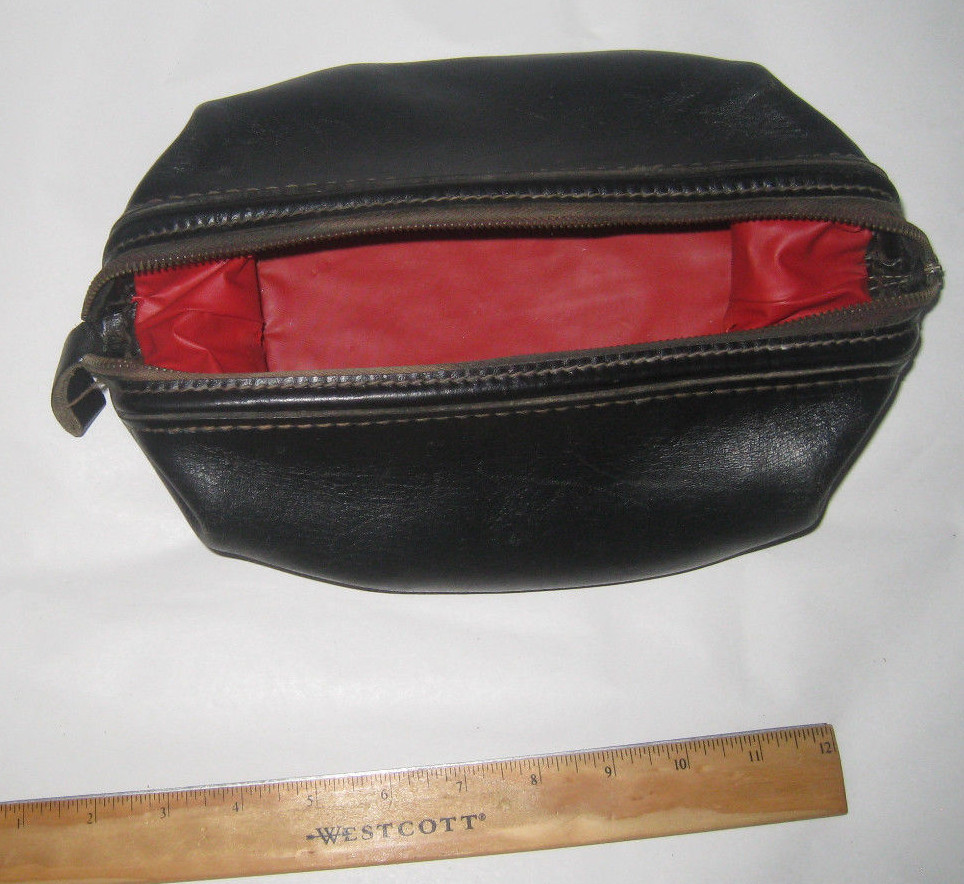 Black Leather Zip Close Bag Shaving Norris Glove tanned 4 oz Cowhide 7×10.5