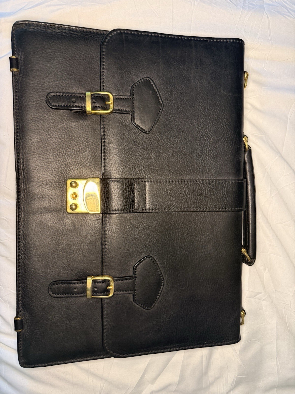 Lion Leather Men’s Black Large Briefcase/Document Case Buckle Closure Cross-Body