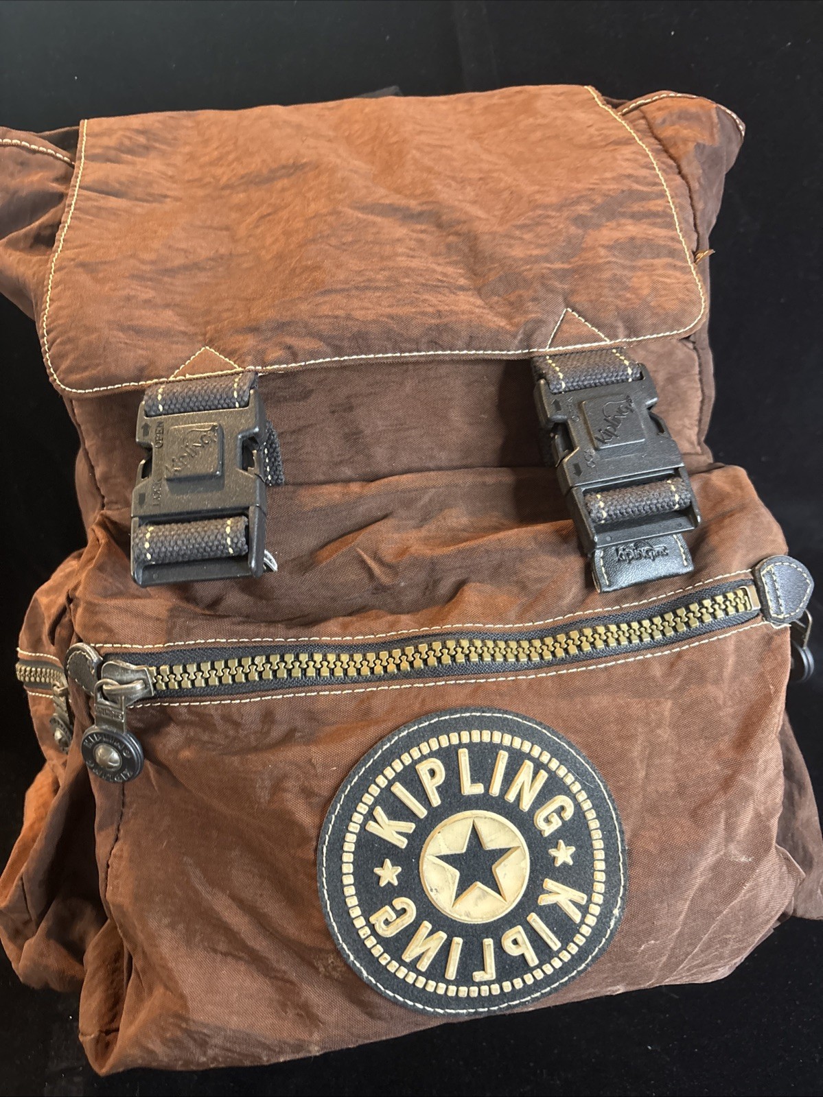 Kipling by Xavier Wyllis Ergonomic Backpack Brown Nylon Rucksack Vintage