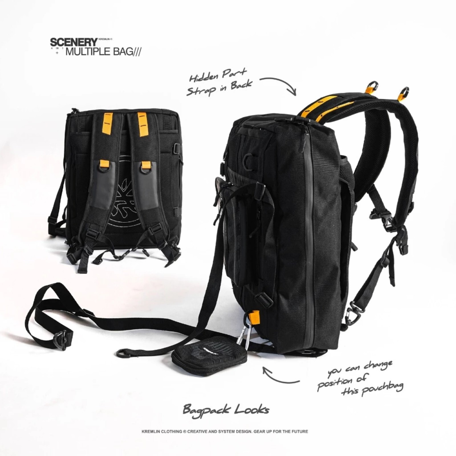 Kremlin Black Backpack Carrier Messenger Futuristic Fullzip Crossbody Scenery
