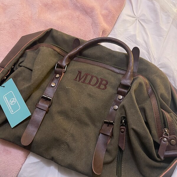 Oversized Weekender Duffle Bag Canvas Leather Trim Travel Luggage