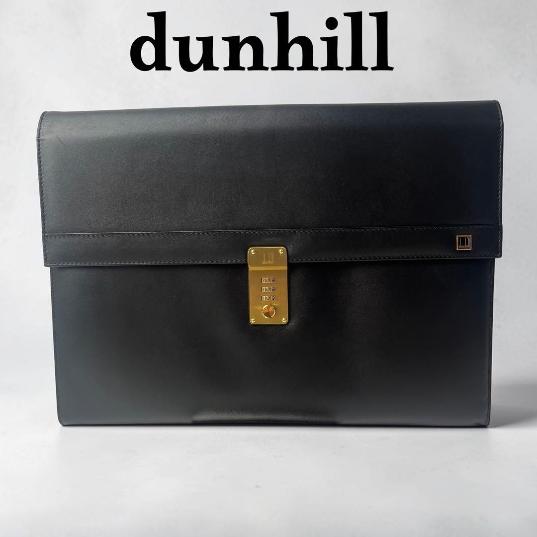 Dunhill Large Clutch Bag Second Bag Black Leather Dial Lock A4 Flap Men’s