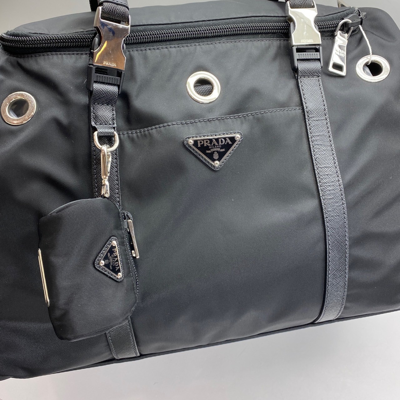 Prada Pre-Owned Authentic Black Nylon Pet carrier Satchel 40x28x22cm 40x28x22cm