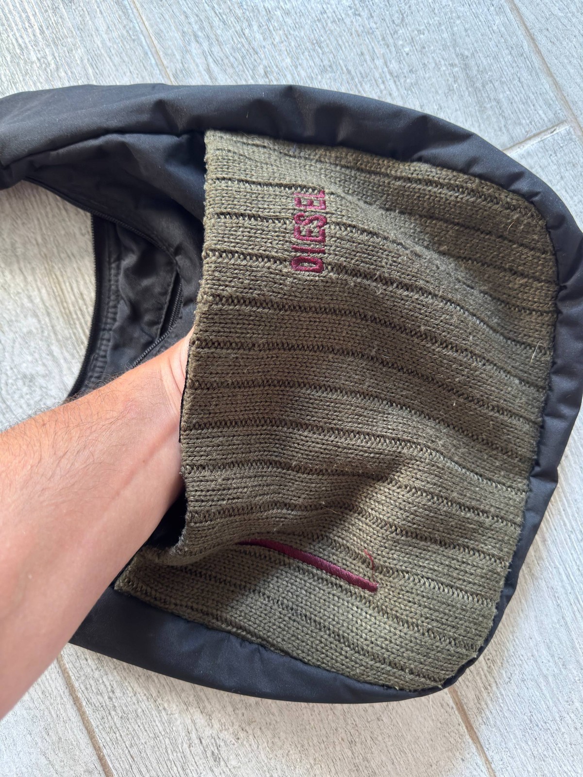 Vintage Diesel Spare Parts Messenger Shoulder Bag Ribbed Knit Pocket Y2K Rare