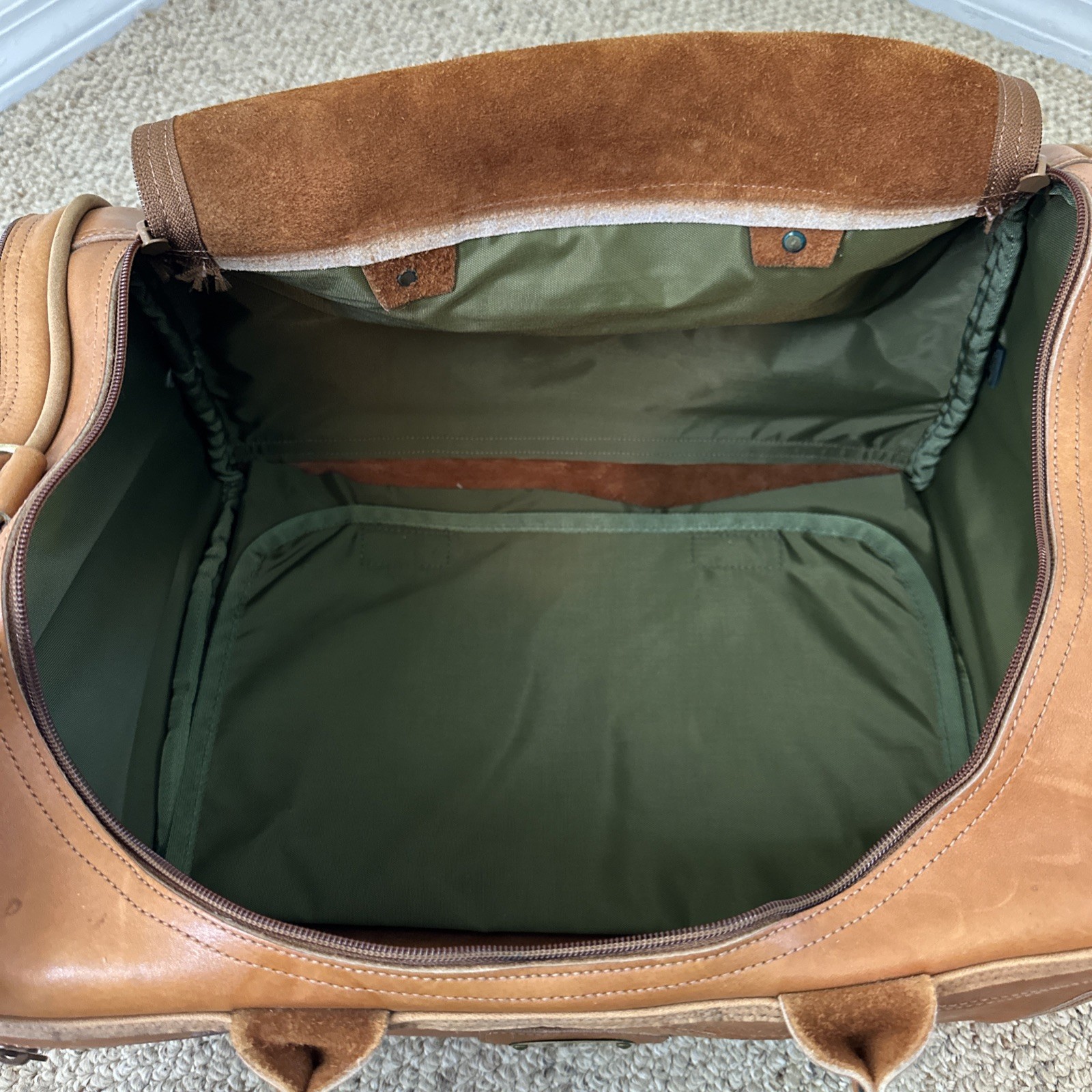 Vintage Orvis Leather Duffle Bag Multiple Pockets Customizable Made in USA
