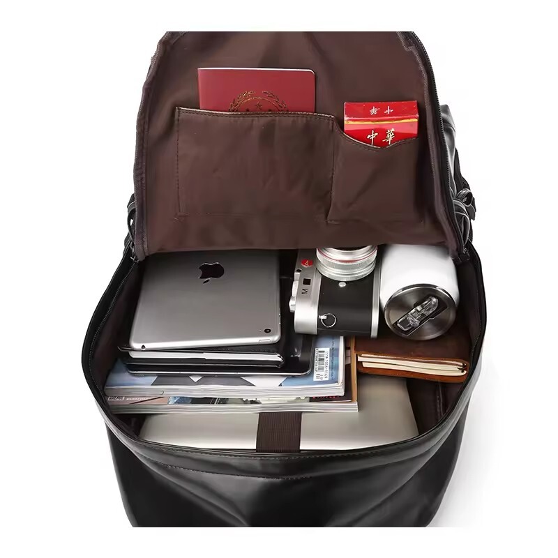 Waterproof PU Leather Travel Backpack SchoolBag Unisex Bag outdoor Men Mochila