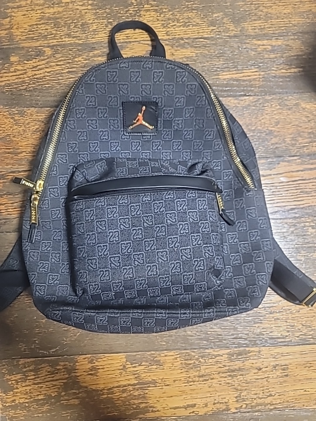 Nike Air Jordan Monogram Backpack Gold Tone Limited Edition Logo All Over