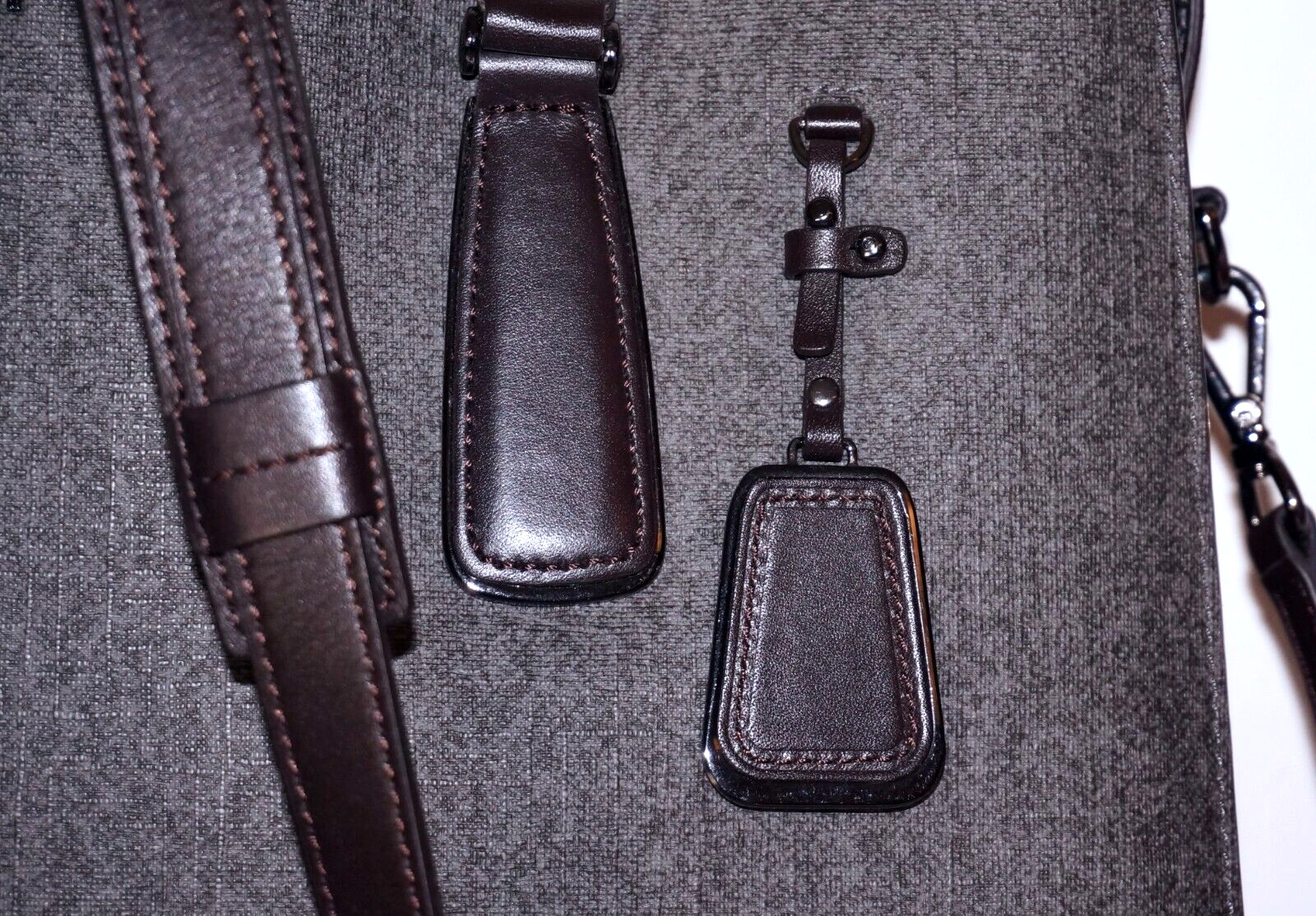 TUMI Large Gray Coated Canvas & Brown Leather Commuter Crossbody Attache’