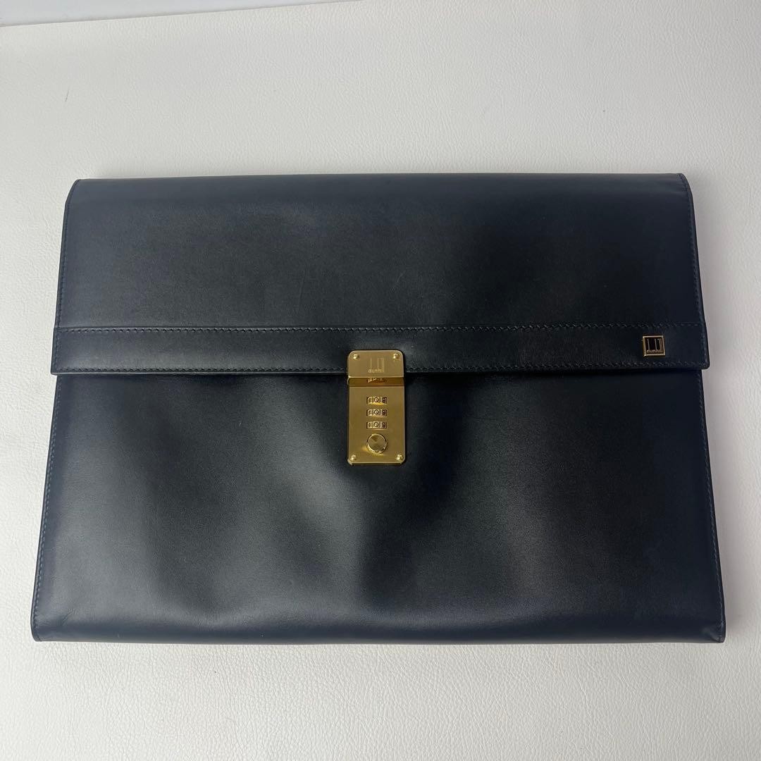 Dunhill Large Clutch Bag Second Bag Black Leather Dial Lock A4 Flap Men’s