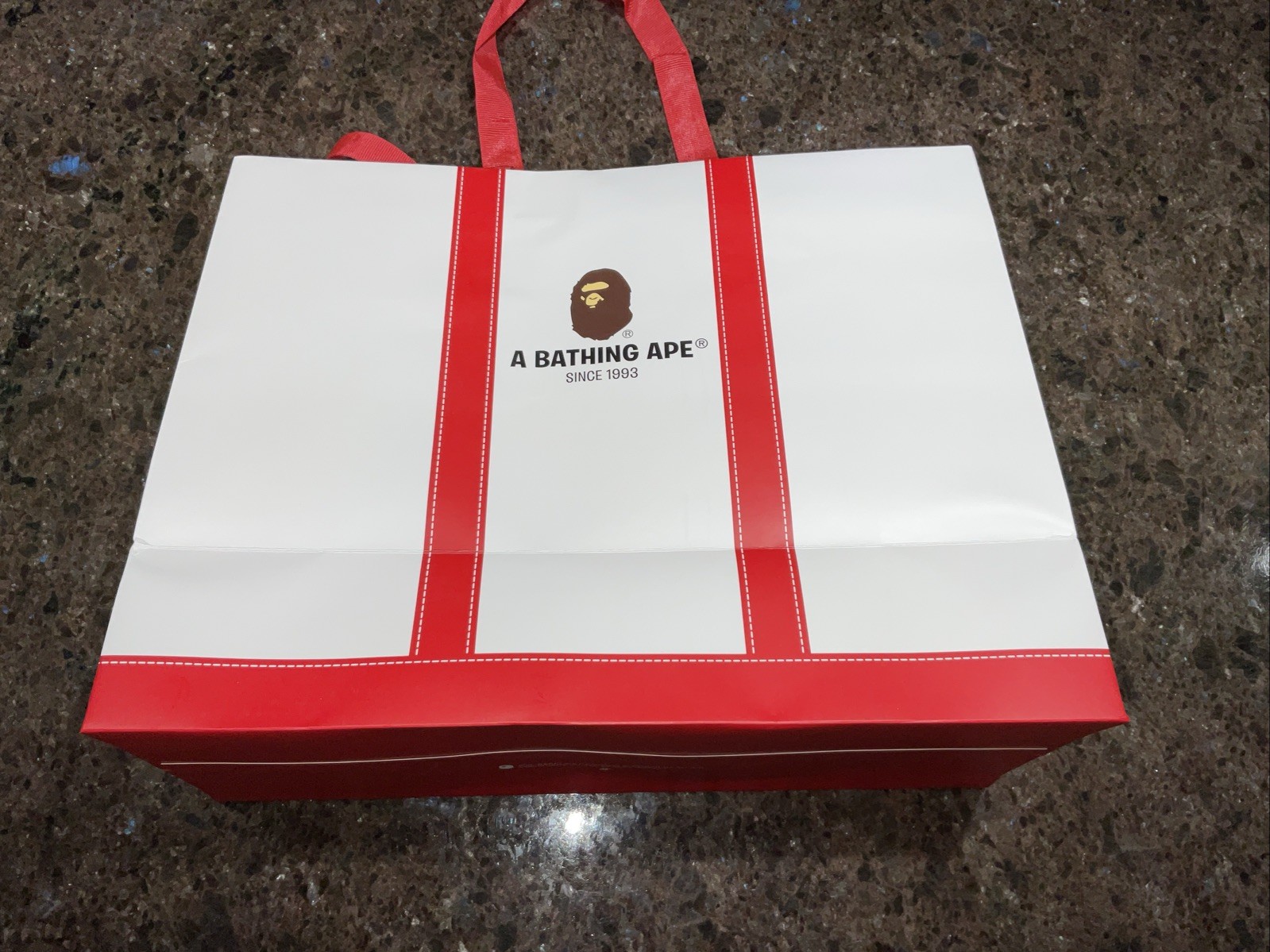 A Bathing Ape Shopping Bag, Red & White, 15.5” x 12.5” x 6.5” Free Shipping